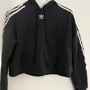 Women Adidas Black Cropped Hoodie Sweatshirt